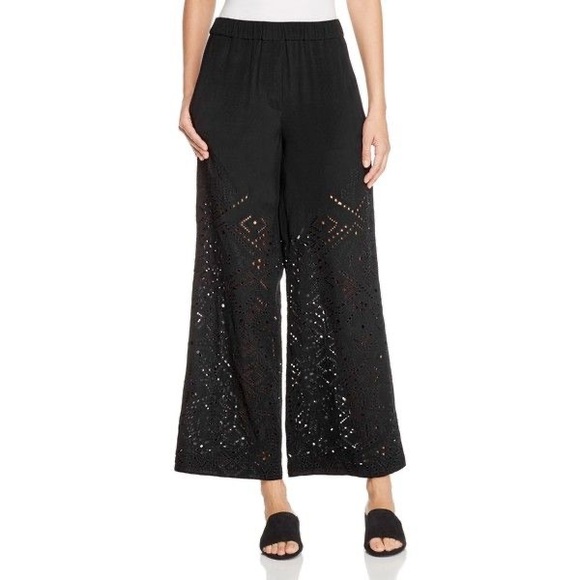Theory Pants - Theory Alkes‎ Ghost Embroidered Placed Eyelet Wide Leg Crepe Pants Size S